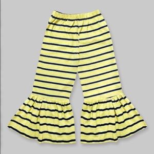 Girls Lemon Yellow & Navy Stripe Boho Ruffle Pants